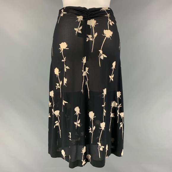 DOLCE & GABBANA Black Cream Silk & Lycra Floral A-Line Skirt - Picture 3 of 6